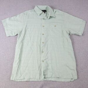 Marc Edwards Shirt Mens Large Washable Linen Pocket Button Up Green Short Sleeve
